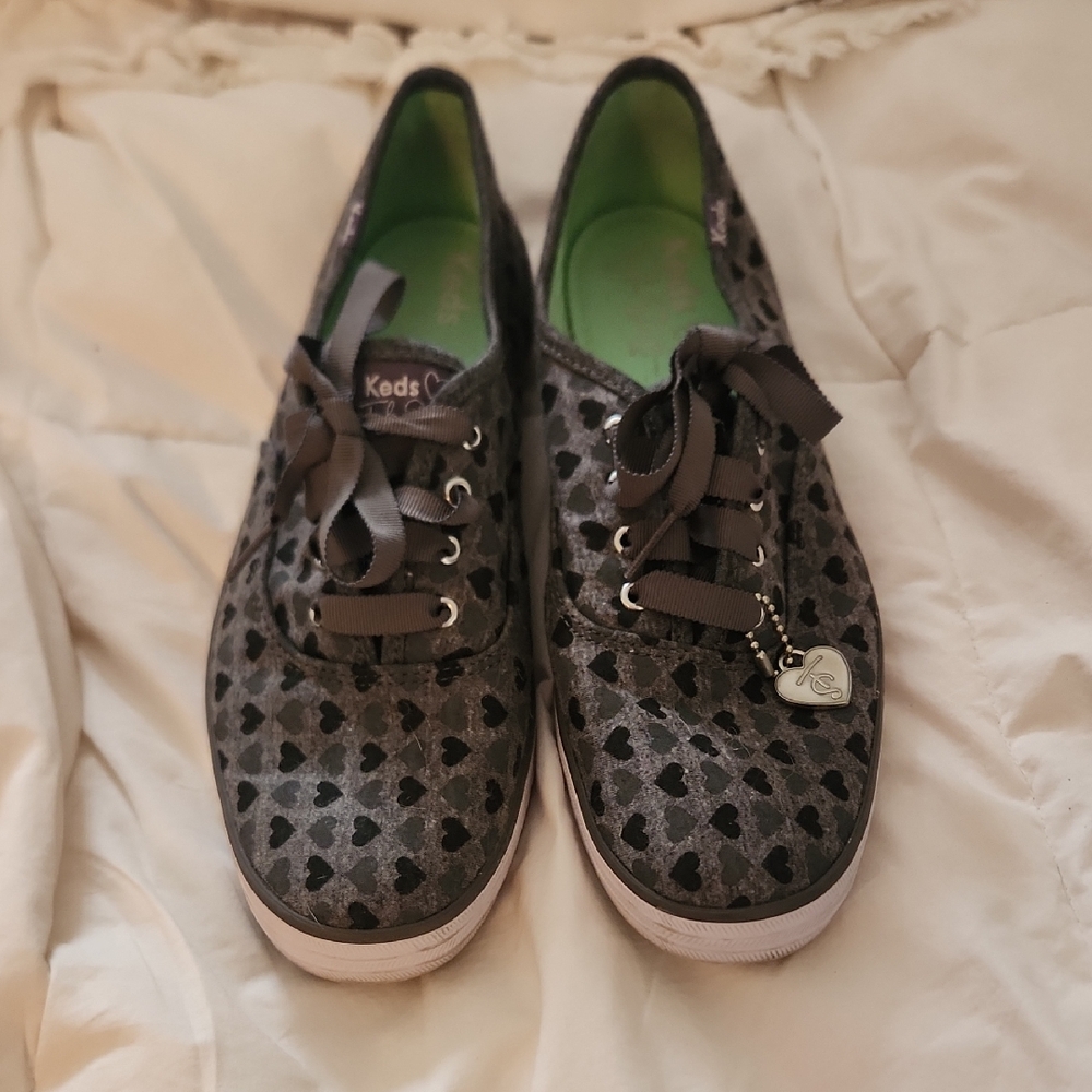 Taylor Swift Gray Hearts Keds Black Ribbon Laces